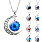 Necklace Glass Galaxy Lovely Pendant Silver Chain Moon