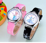 Cartoon Children Watch Princess Elsa Anna Watches Fashion Kids Cute Leather quartz WristWatch