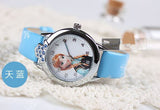 Cartoon Children Watch Princess Elsa Anna Watches Fashion Kids Cute Leather quartz WristWatch