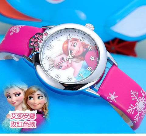 Cartoon Children Watch Princess Elsa Anna Watches Fashion Kids Cute Leather quartz WristWatch