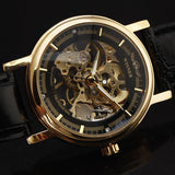 Fashion Men Mechanical Hand-Wind Skeleton Dial Genuine Leather Strap Wrist Watch Classic Style