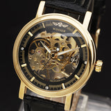 Fashion Men Mechanical Hand-Wind Skeleton Dial Genuine Leather Strap Wrist Watch Classic Style