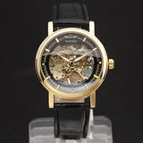 Fashion Men Mechanical Hand-Wind Skeleton Dial Genuine Leather Strap Wrist Watch Classic Style