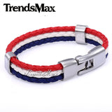 World Cup National Flags Sports 3 Strands Rope Braided Surfer Leather Bracelets