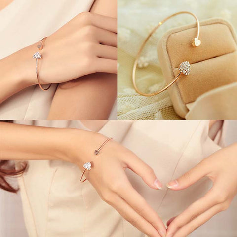 High Quality Double Heart Bracelet Crystal Love Opening Gold Plated Bracelet