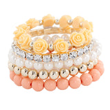 European Mix Beads Stretch Flower Temperament Bracelet