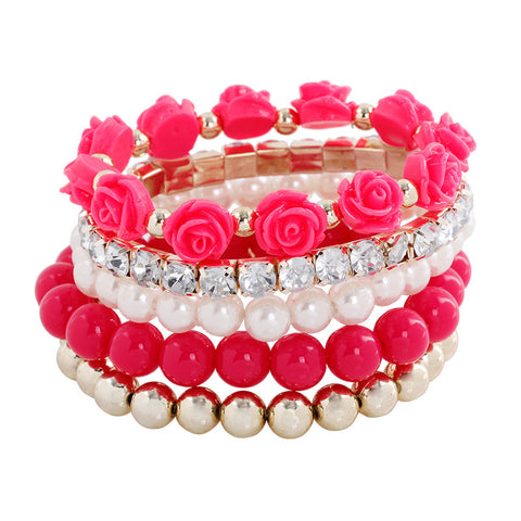 European Mix Beads Stretch Flower Temperament Bracelet