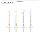 Gold plated dangle long earrings for women top quality cross with a CZ diamond