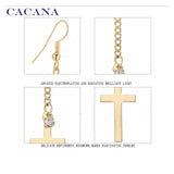 Gold plated dangle long earrings for women top quality cross with a CZ diamond