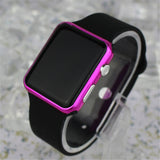 Square Mirror Face Silicone Band Digital Watch Red LED Watches Metal frame WristWatch