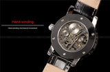 Skeleton hollow fashion mechanical hand wind men luxury male business leather strap Wrist Watch