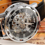 Skeleton hollow fashion mechanical hand wind men luxury male business leather strap Wrist Watch