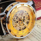 Skeleton hollow fashion mechanical hand wind men luxury male business leather strap Wrist Watch