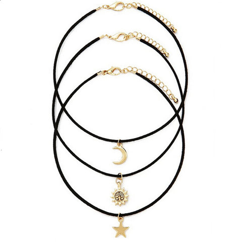 3 Pcs Sets Star Moon Sun Chokers Necklaces