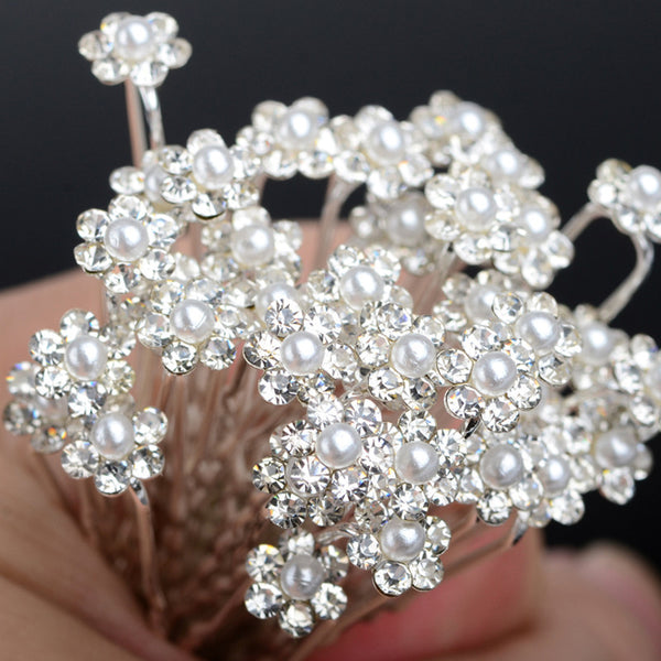 40 PCS Bridal Crystal Pearl Flower Hair Pins Accessories