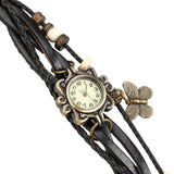 Antique Leather Vintage Wrist Watch Butterfly Pendant Synthetic Leather Strap dress Bracelet Watch