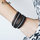 Wrap leather bangle charm winter bracelet women jewelry