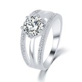 Austrian Crystal Gold Silver Plated Flower Engagement Ring for Women