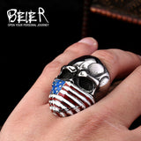 American Flag Stainless Steel Skull Ring for Men