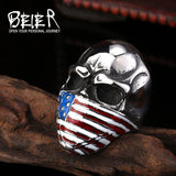 American Flag Stainless Steel Skull Ring for Men