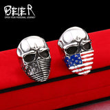 American Flag Stainless Steel Skull Ring for Men