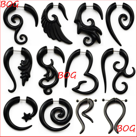 Pair Black Acrylic Fake Cheater Twist Spiral Ear Taper Gauges Expanders Earring Tunnel Plugs Piercing Body Jewelry