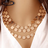 Ethnic Gold Coin Leaves Triangle Bar Round Necklace
