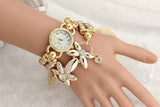 Bracelet Watch Women Ladies Fashion Quartz Clock Flower Imitation Pearl Chain Wrist Watches