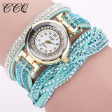 New Fashion Casual Quartz Rhinestone Watch Braided Leather Bracelet