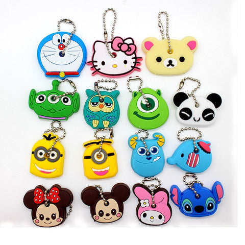 Cartoon Anime Silicone Cute Hello Kitty Minion Owl Key Cover Cap Key chain