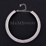 Classic Four Row Rhinestones Bridal Wedding Jewelry Sets Silver Necklace Earrings Bracelets