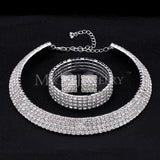 Classic Four Row Rhinestones Bridal Wedding Jewelry Sets Silver Necklace Earrings Bracelets