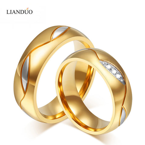 18K Gold Plated Cubic Zirconia Couple Wedding Ring