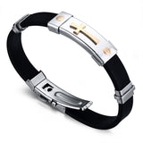 Cross Black Silicone Stainless Steel Spring Clasp Simple Design Bracelets