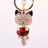 Crystal Rhinestone Metal Cat Keychain Novelty Souvenir Gifts Couple Key Chain Key Ring Hangbag Charms Pendant Chaveiros Carro