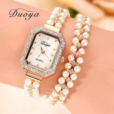 Women Bracelet Watch Women Gold Pearl Jewelry Steel Wristwatch