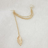 Ear Clip Fashion Personality Metal Leaf Single Tassel Earrings Cuffs For Women