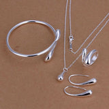 Silver Plated Drop Jewelry Sets Necklace Bracelet Bangle Earring Ring