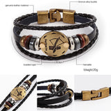 Zodiac Signs Bracelet Leather Wooden Black Gallstone Charm Bracelet For Men