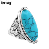 Vintage Look Tibetan Alloy Antique Silver Plated Oval Turquoise Ring