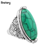 Vintage Look Tibetan Alloy Antique Silver Plated Oval Turquoise Ring