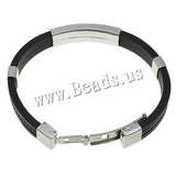 Fashion Punk Bracelet Stainless Steel Cuff Bangle Silver Hand Chain Black Silicon Wristband