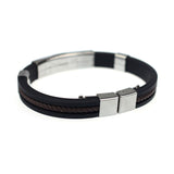 Fashion Punk Bracelet Stainless Steel Cuff Bangle Silver Hand Chain Black Silicon Wristband