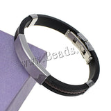 Fashion Punk Bracelet Stainless Steel Cuff Bangle Silver Hand Chain Black Silicon Wristband