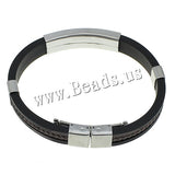 Fashion Punk Bracelet Stainless Steel Cuff Bangle Silver Hand Chain Black Silicon Wristband