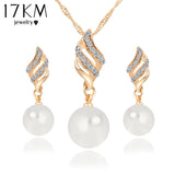 Fashion Necklace Earrings Crystal Gold Silver Plated Big Simulated Pearl Wedding Party Jewelry Sets For Women