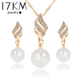 Fashion Necklace Earrings Crystal Gold Silver Plated Big Simulated Pearl Wedding Party Jewelry Sets For Women