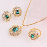 18k Gold Plated  Austrian Crystal Sunflower Pendant Necklace Earring Ring Jewelry Sets For Women