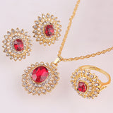 18k Gold Plated  Austrian Crystal Sunflower Pendant Necklace Earring Ring Jewelry Sets For Women