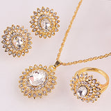 18k Gold Plated  Austrian Crystal Sunflower Pendant Necklace Earring Ring Jewelry Sets For Women